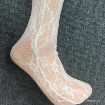 Cheap white floral print tulle socks comfortable dress knee high socks women